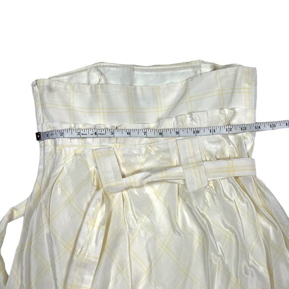 Dolan Silk Blend Mini Dress Tie Waist White Yellow Plaid Strapless Women's S - Picture 5 of 10